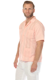 Men's Cropped Four-Pocket Stylish Guayabera Shirt with Embroidery