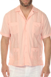 Men's Cropped Four-Pocket Stylish Guayabera Shirt with Embroidery