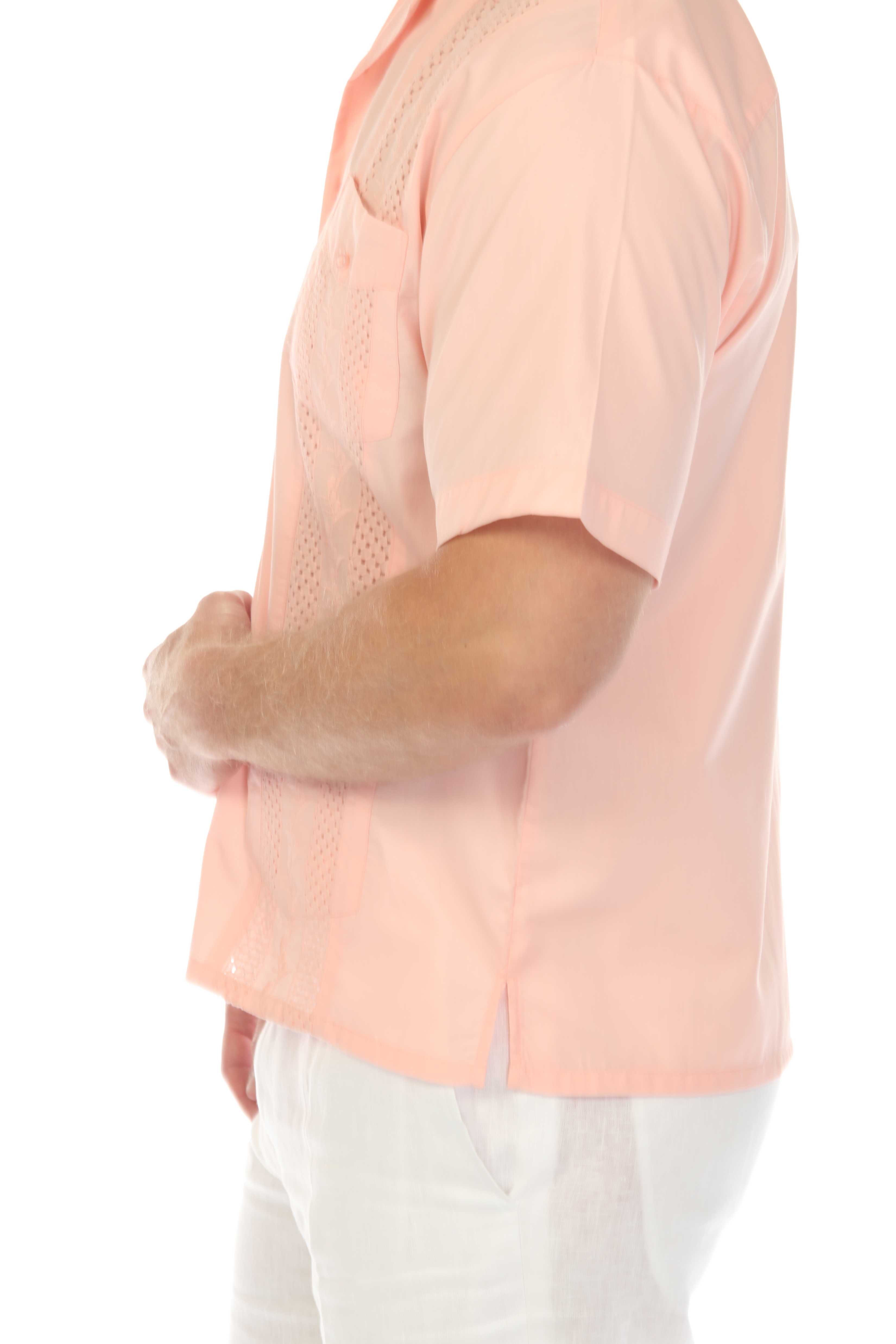 Men's Cropped Four-Pocket Stylish Guayabera Shirt with Embroidery