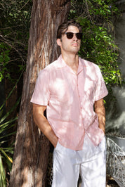 Men's Cropped Four-Pocket Stylish Guayabera Shirt with Embroidery