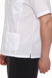 Men's Cropped Four-Pocket Stylish Guayabera Shirt with Embroidery