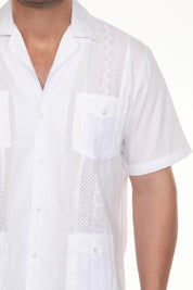 Men's Cropped Four-Pocket Stylish Guayabera Shirt with Embroidery