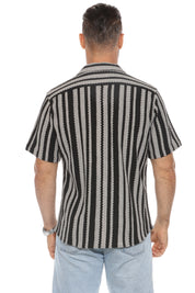 Camisa informal de punto trenzado a rayas con botones