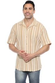 Camisa informal de punto trenzado a rayas con botones