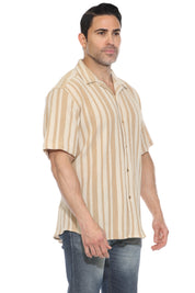Camisa informal de punto trenzado a rayas con botones