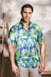 Men’s Green Floral 4-Way Stretch Short Sleeve Shirt