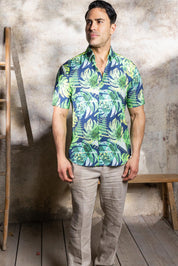 Men’s Green Floral 4-Way Stretch Short Sleeve Shirt