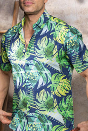 Men’s Green Floral 4-Way Stretch Short Sleeve Shirt