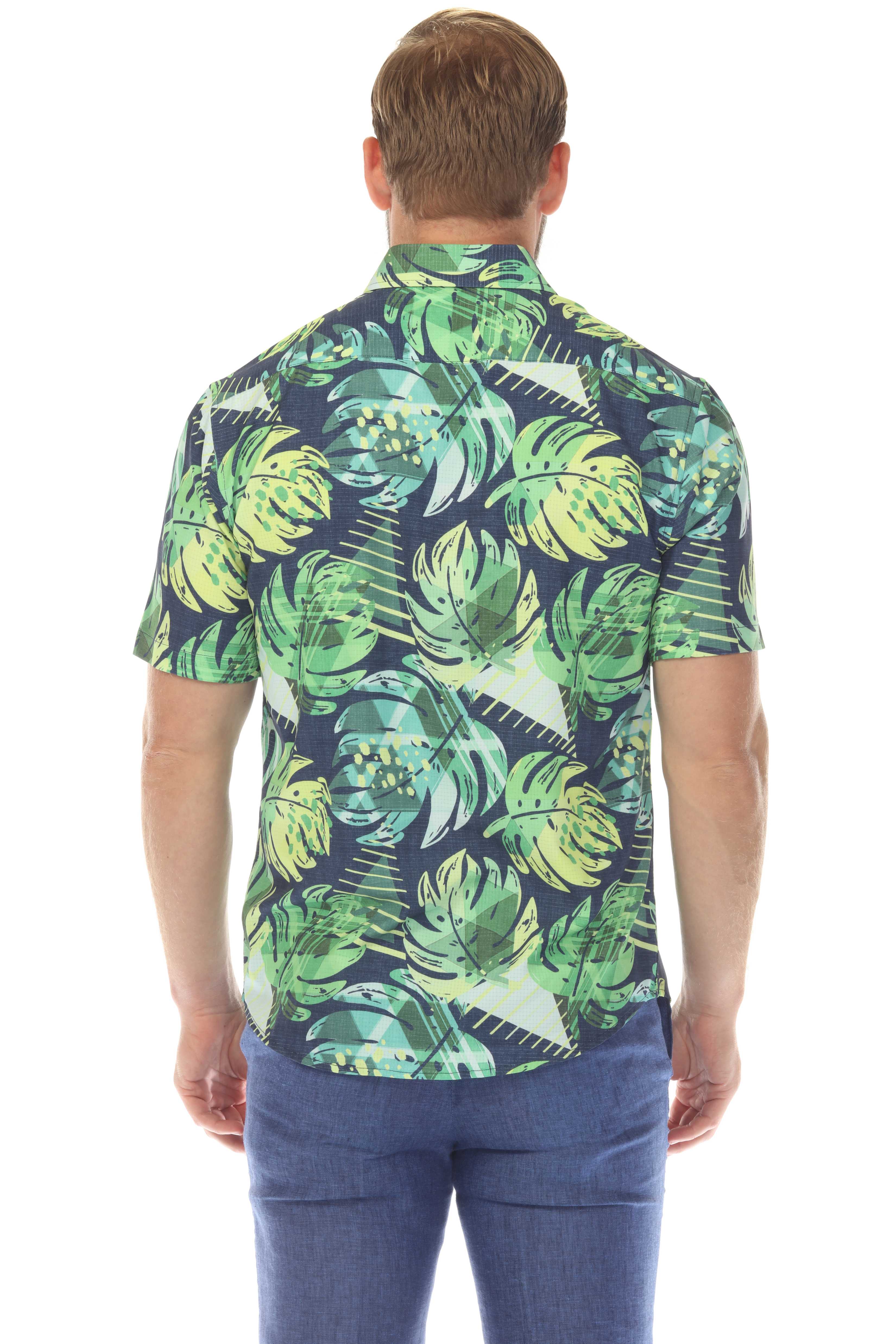 Men’s Green Floral 4-Way Stretch Short Sleeve Shirt