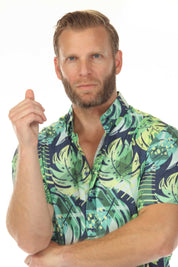 Men’s Green Floral 4-Way Stretch Short Sleeve Shirt