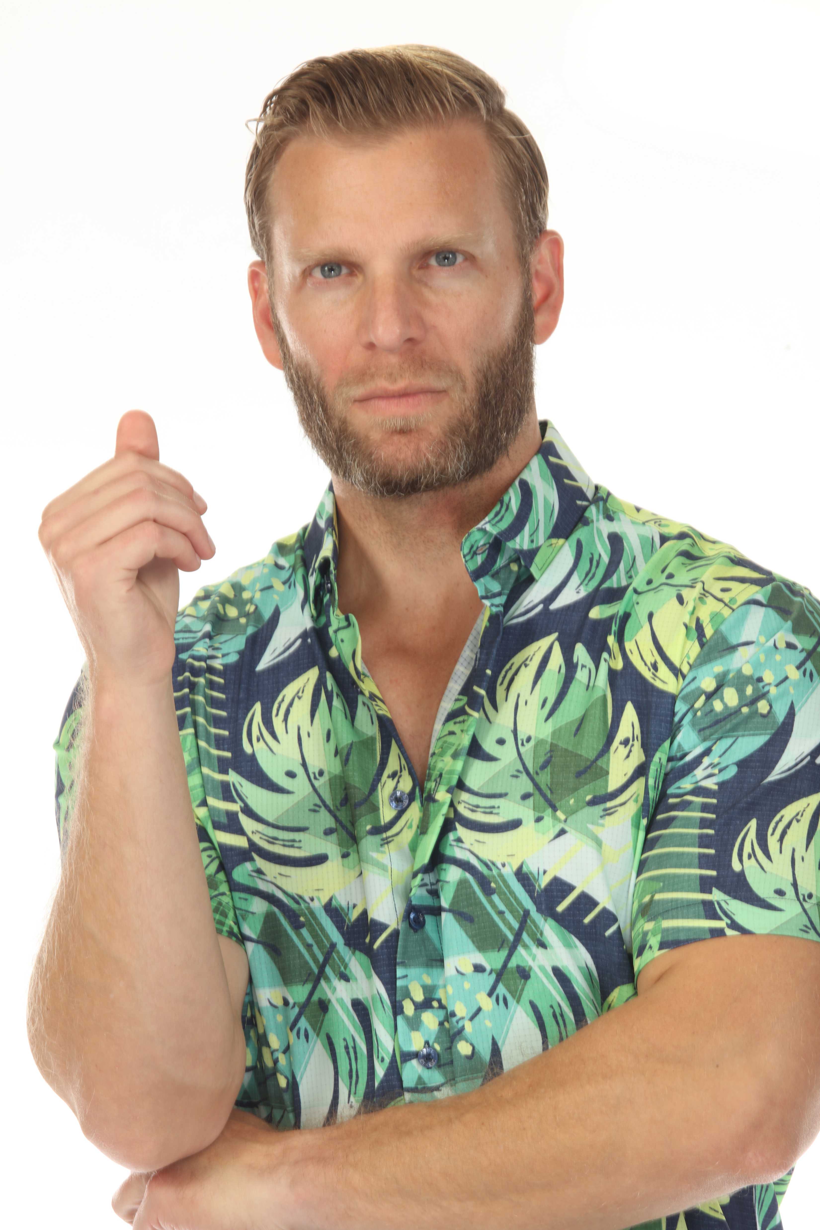 Men’s Green Floral 4-Way Stretch Short Sleeve Shirt