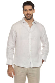 Men's Casual Long Sleeve Linen Shirt Natural 100% Linen Button Down