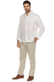 Men's Casual Long Sleeve Linen Shirt Natural 100% Linen Button Down