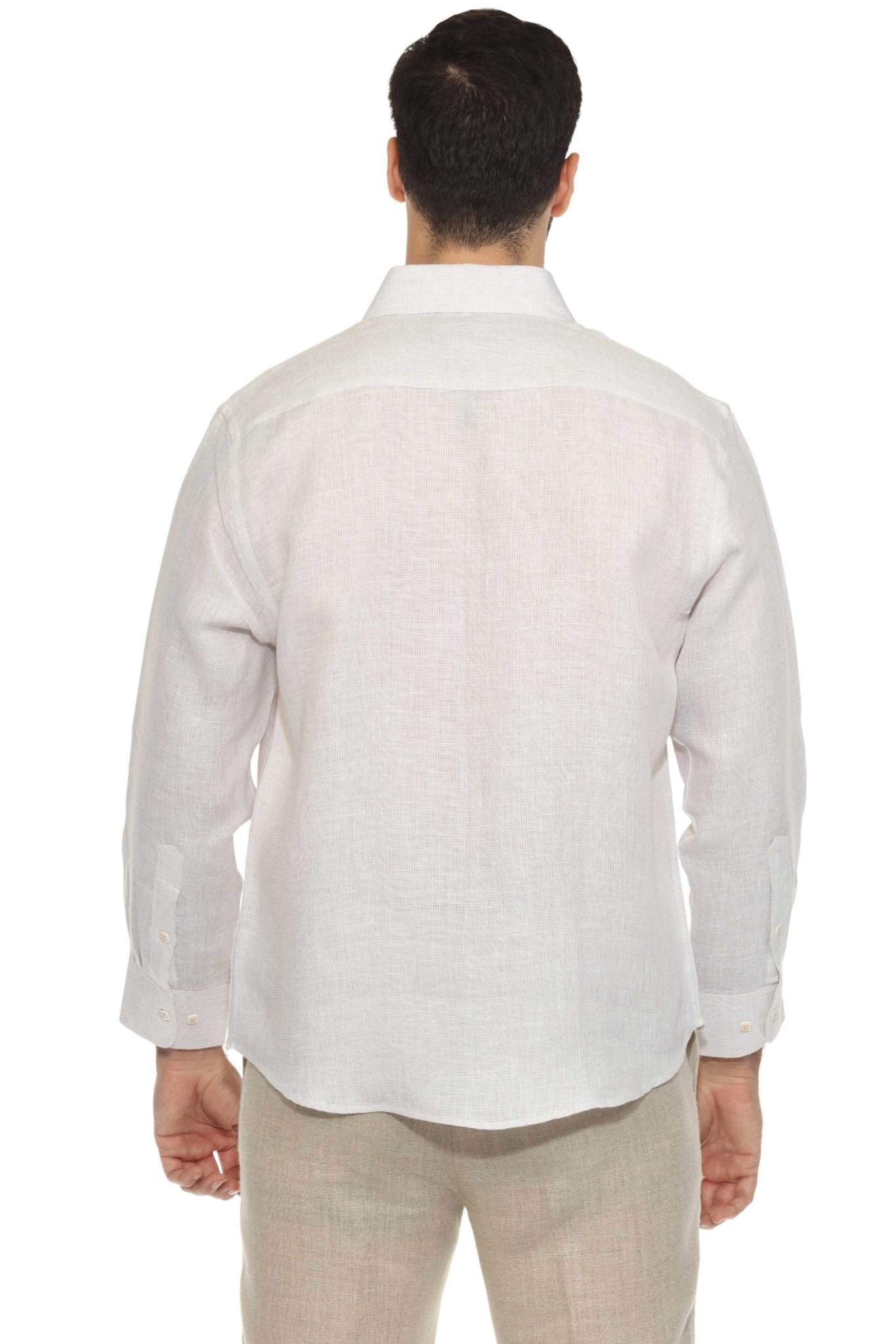 Camisa informal de hombre con cuello mandarín y raya diplomática, 100 % lino, manga larga, botones