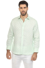 Men's Casual Long Sleeve Linen Shirt Checkered Print 100% Linen Button Down