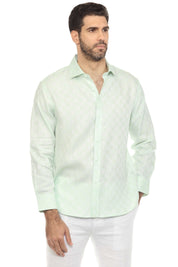 Men's Casual Long Sleeve Linen Shirt Checkered Print 100% Linen Button Down