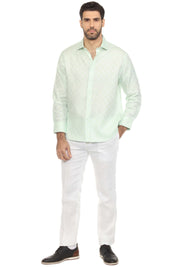 Men's Casual Long Sleeve Linen Shirt Checkered Print 100% Linen Button Down