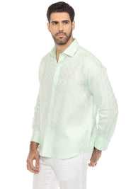 Men's Casual Long Sleeve Linen Shirt Checkered Print 100% Linen Button Down