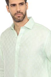 Men's Casual Long Sleeve Linen Shirt Checkered Print 100% Linen Button Down