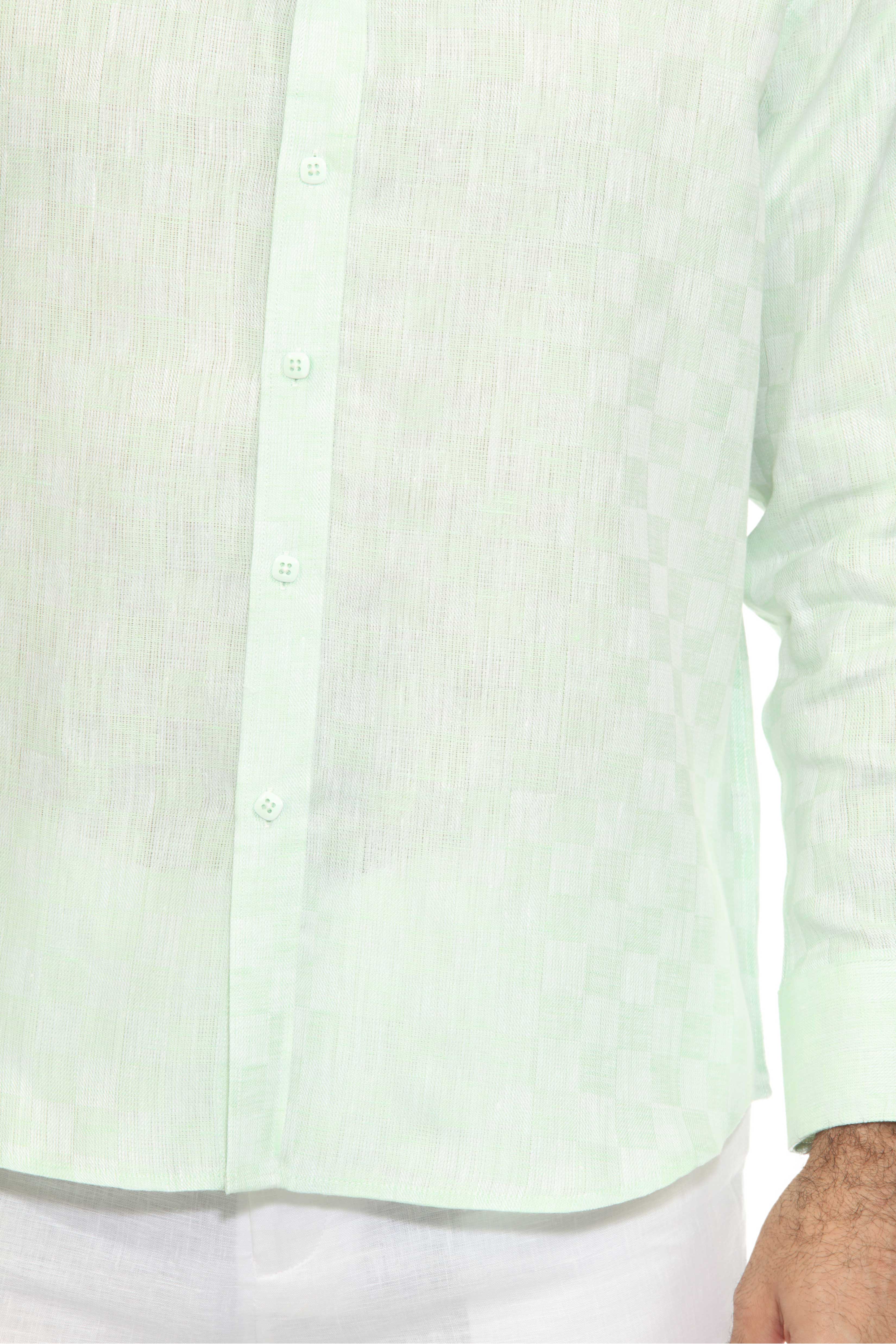 Men's Casual Long Sleeve Linen Shirt Checkered Print 100% Linen Button Down
