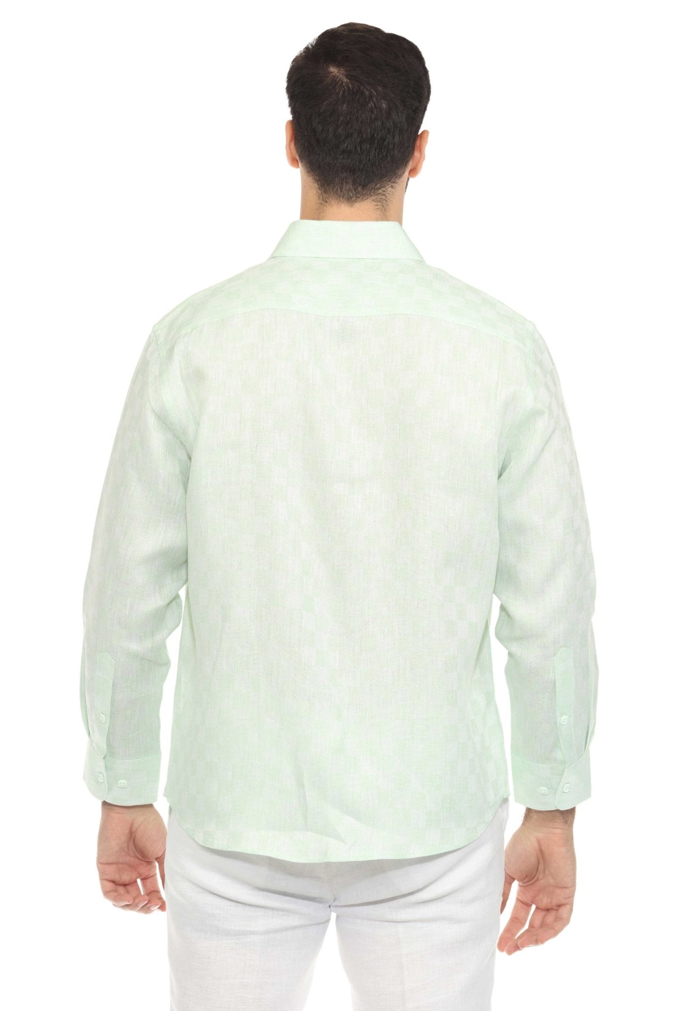 Men’s 100% Linen Long Sleeve Checkered Button-Down Shirt