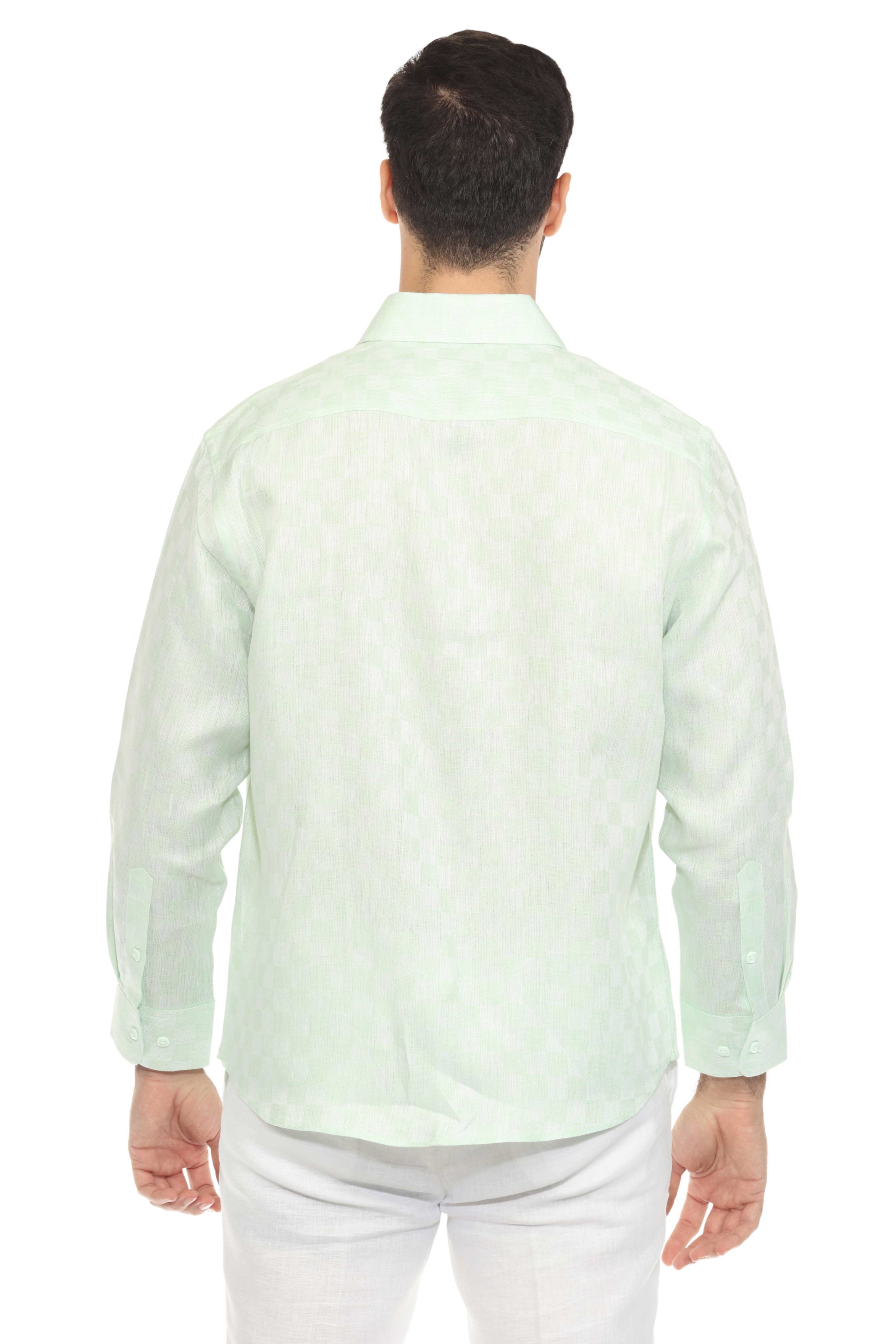 Men's Casual Long Sleeve Linen Shirt Checkered Print 100% Linen Button Down