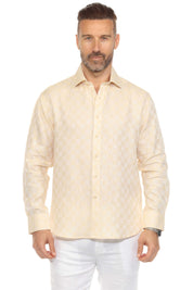 Men's Casual Long Sleeve Linen Shirt Checkered Print 100% Linen Button Down