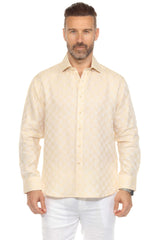 Camisa informal de hombre con cuello mandarín y raya diplomática, 100 % lino, manga larga, botones