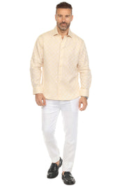 Men's Casual Long Sleeve Linen Shirt Checkered Print 100% Linen Button Down