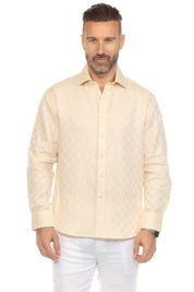Men's Casual Long Sleeve Linen Shirt Checkered Print 100% Linen Button Down