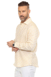 Men's Casual Long Sleeve Linen Shirt Checkered Print 100% Linen Button Down