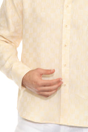Men's Casual Long Sleeve Linen Shirt Checkered Print 100% Linen Button Down