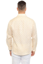 Men's Casual Long Sleeve Linen Shirt Checkered Print 100% Linen Button Down
