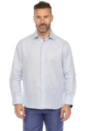 Men's Casual Long Sleeve Linen Shirt Checkered Print 100% Linen Button Down