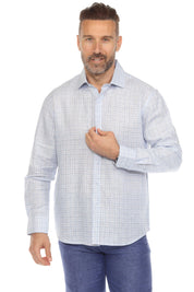 Men's Casual Long Sleeve Linen Shirt Checkered Print 100% Linen Button Down