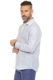 Men's Casual Long Sleeve Linen Shirt Checkered Print 100% Linen Button Down
