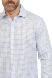 Men's Casual Long Sleeve Linen Shirt Checkered Print 100% Linen Button Down