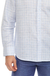 Men's Casual Long Sleeve Linen Shirt Checkered Print 100% Linen Button Down
