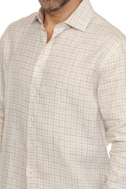 Men's Casual Long Sleeve Linen Shirt Checkered Print 100% Linen Button Down