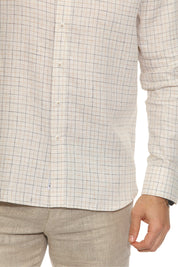 Men's Casual Long Sleeve Linen Shirt Checkered Print 100% Linen Button Down