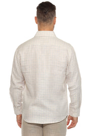 Men's Casual Long Sleeve Linen Shirt Checkered Print 100% Linen Button Down