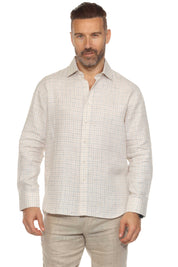 Men's Casual Long Sleeve Linen Shirt Checkered Print 100% Linen Button Down
