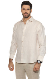 Men's Casual Long Sleeve Linen Shirt Pinstripe Print 100% Linen Button Down