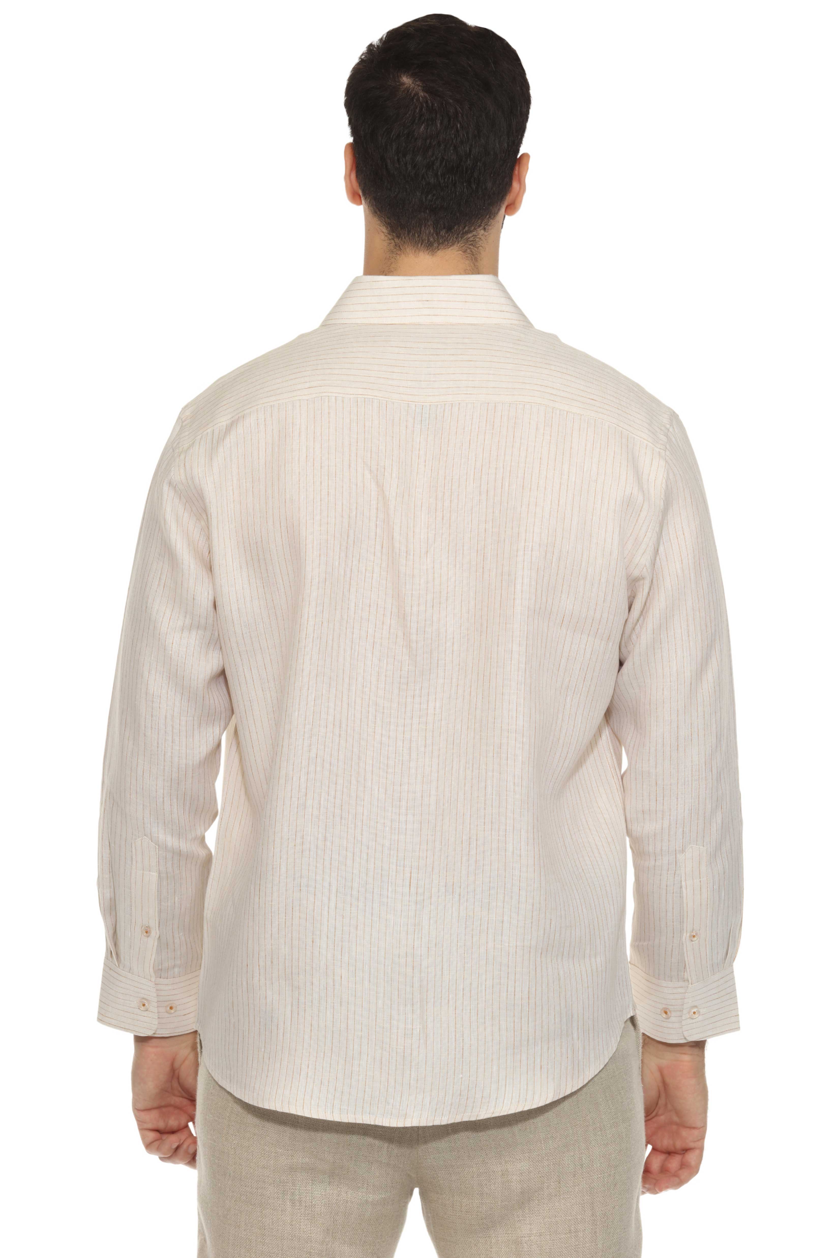 Men's Casual Long Sleeve Linen Shirt Pinstripe Print 100% Linen Button Down