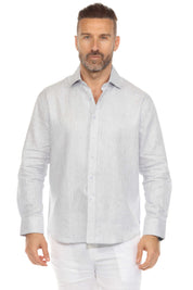 Men's Casual Long Sleeve Linen Shirt Pinstripe Print 100% Linen Button Down