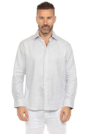 Men's Casual Long Sleeve Linen Shirt Pinstripe Print 100% Linen Button Down