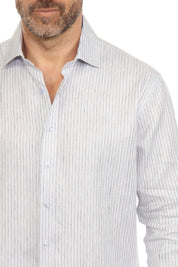Men's Casual Long Sleeve Linen Shirt Pinstripe Print 100% Linen Button Down