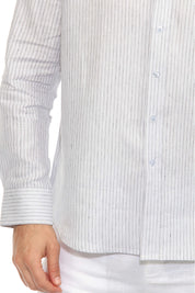 Men's Casual Long Sleeve Linen Shirt Pinstripe Print 100% Linen Button Down