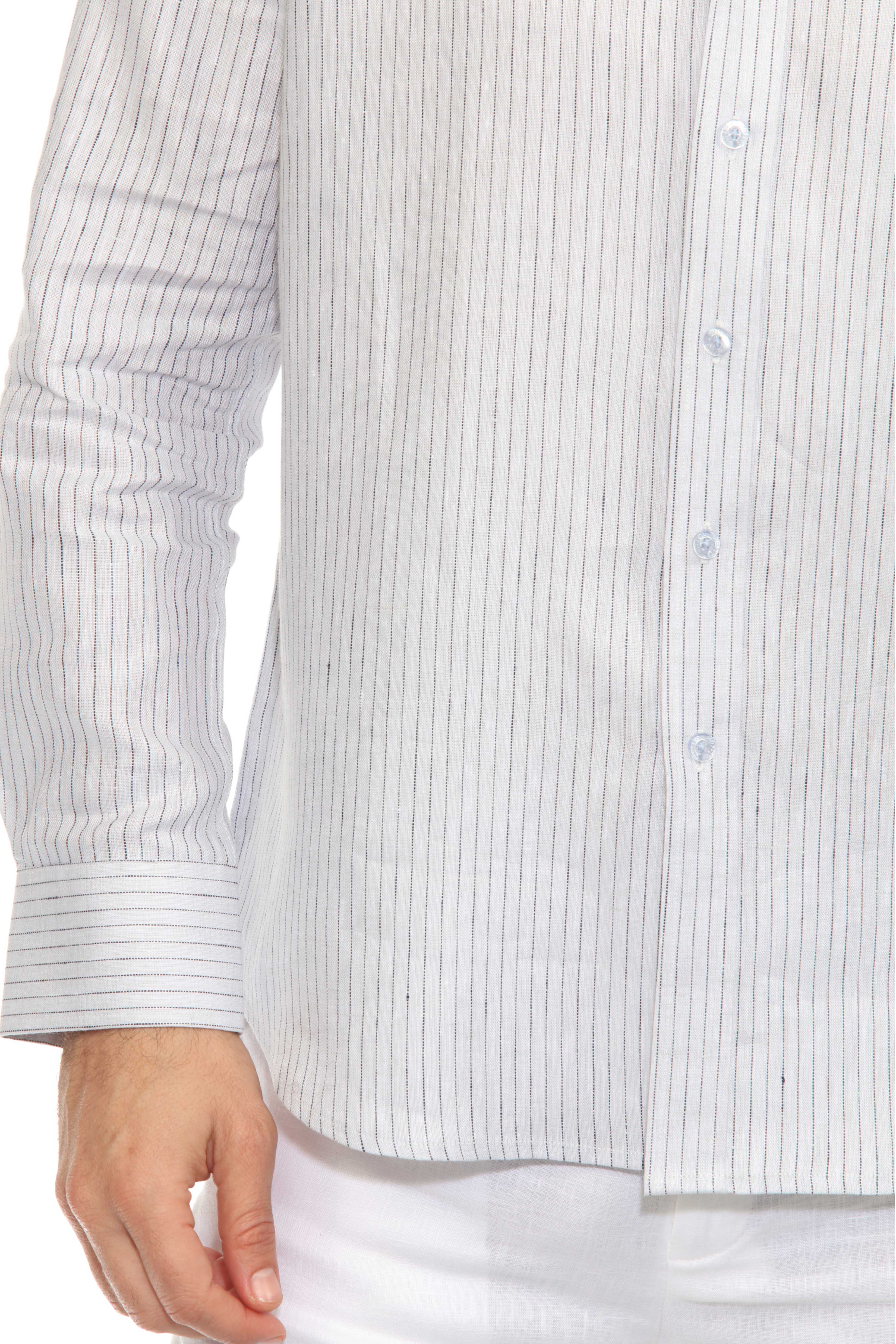 Men's Casual Long Sleeve Linen Shirt Pinstripe Print 100% Linen Button Down