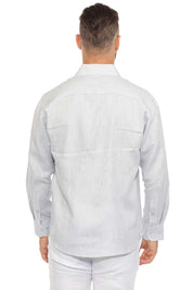 Men's Casual Long Sleeve Linen Shirt Pinstripe Print 100% Linen Button Down